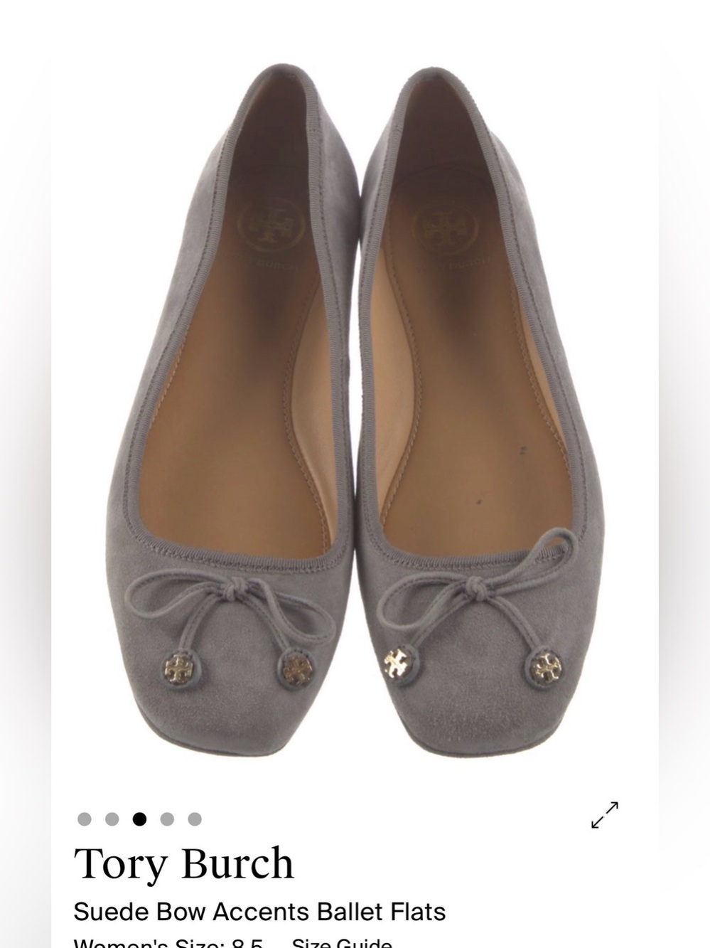 Tory Burch Gray Suede Bow Ballet Flats with Logo Charms